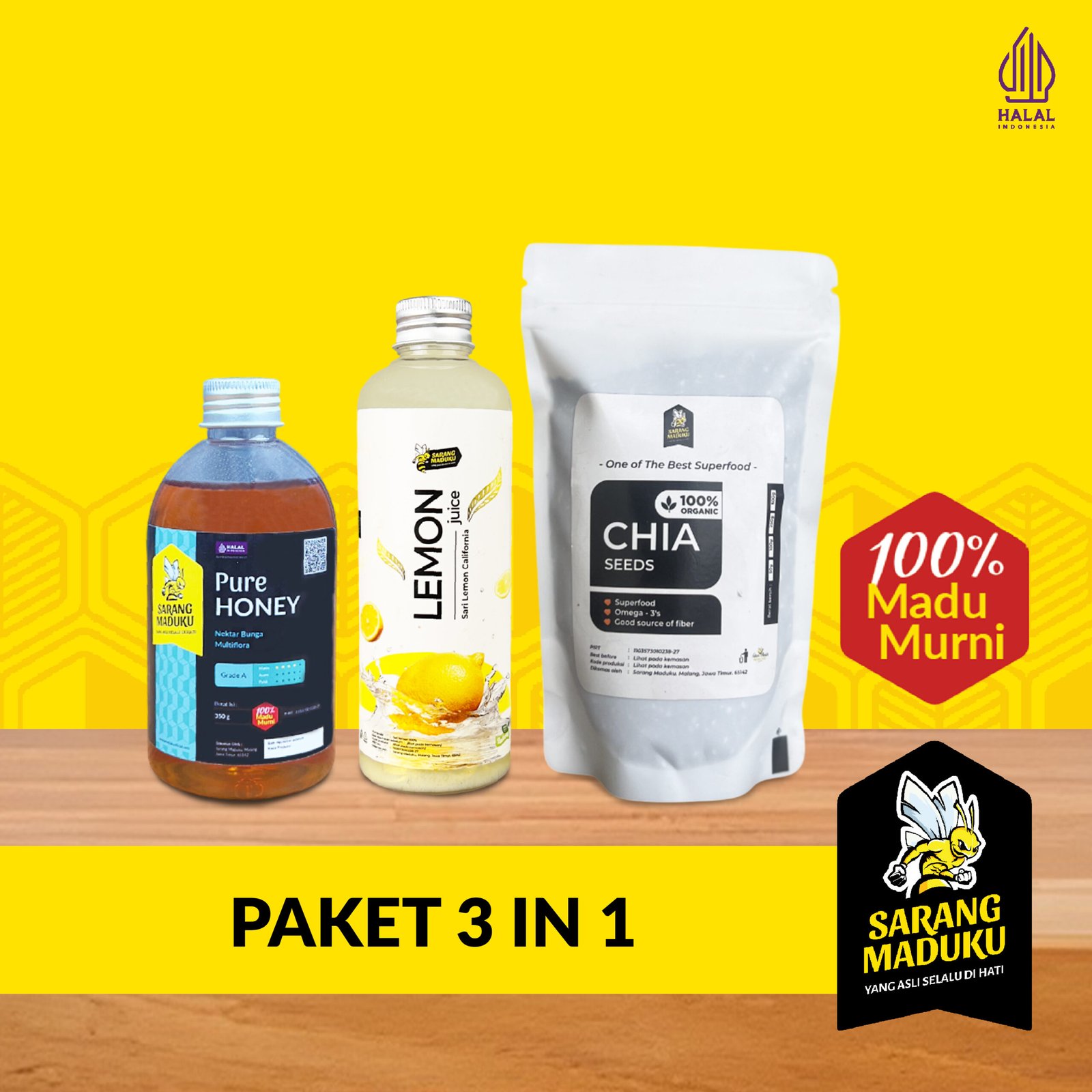 SMMT (3 in 1) Sarang Maduku Paket Detox Paket Diet Sari Lemon Chia Seed Madu Asli